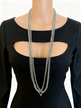 David Yurman 925 Sterling Silver Triple Strand Multi-Link Chain Necklace